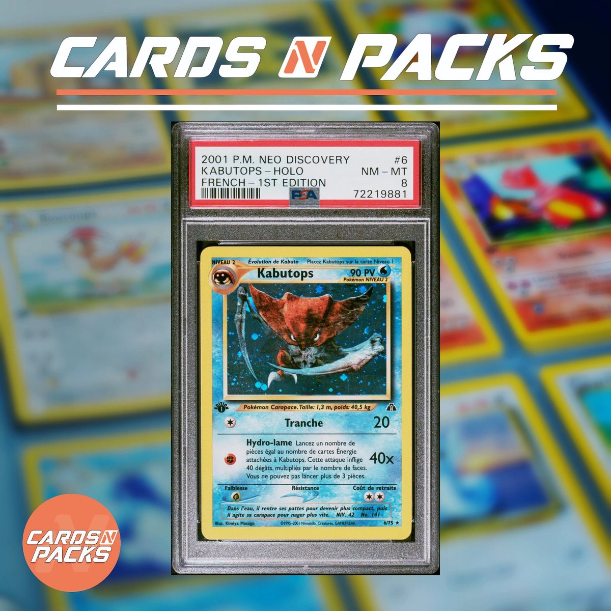 Carte Pokemon Kabutops 6/75 HOLO Set Neo Discovery Edition 1 PSA 8 NM-Mint🇫🇷🔥 – Zdjęcie 1